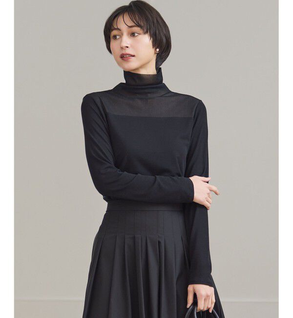 23区「【洗える】チュールフライス シアーハイネック カットソー」|Tシャツ・カットソー|ブラック系