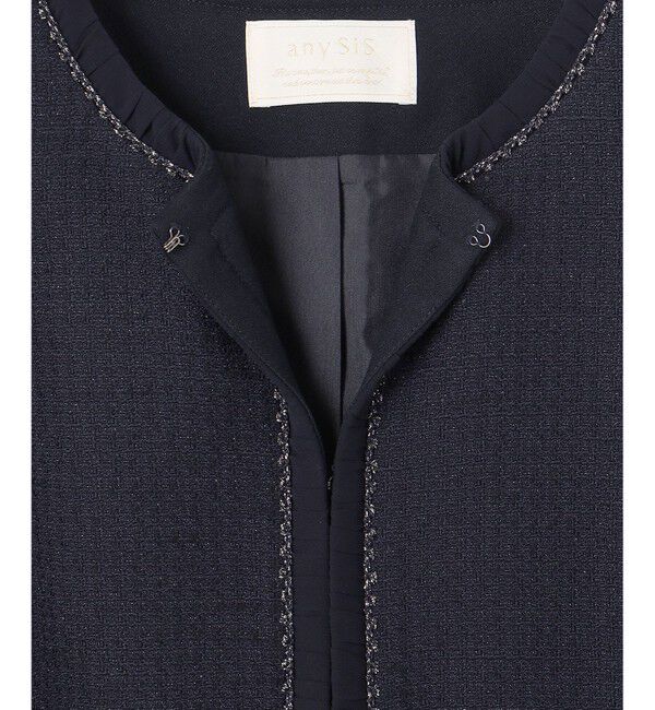 any SiS「リップルボーダーストレッチ ノーカラージャケット」|ノーカラージャケット|