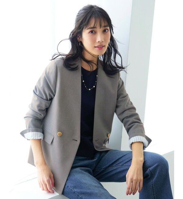 ANY SIS「褒めらレディストレッチ カラーレス ジャケット」|ノーカラージャケット|