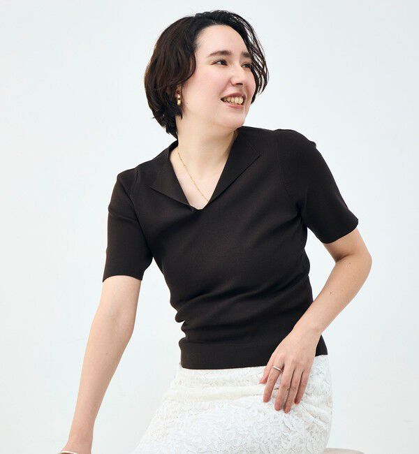 NOLLEY'S sophi「《手洗い可能》トライアングルカラー総針5分袖プルオーバー」|ニット・セーター|