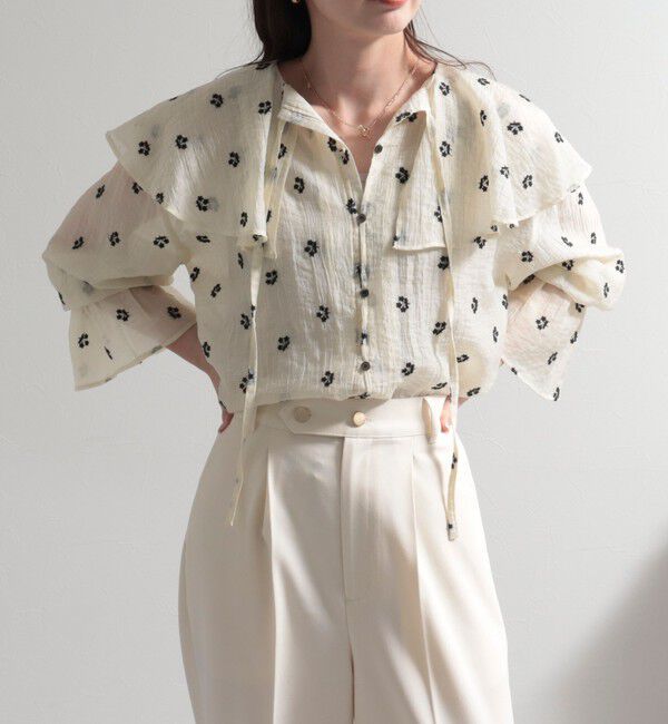 fredy emue「シアー楊柳刺繍ケープブラウス」|シャツ・ブラウス|