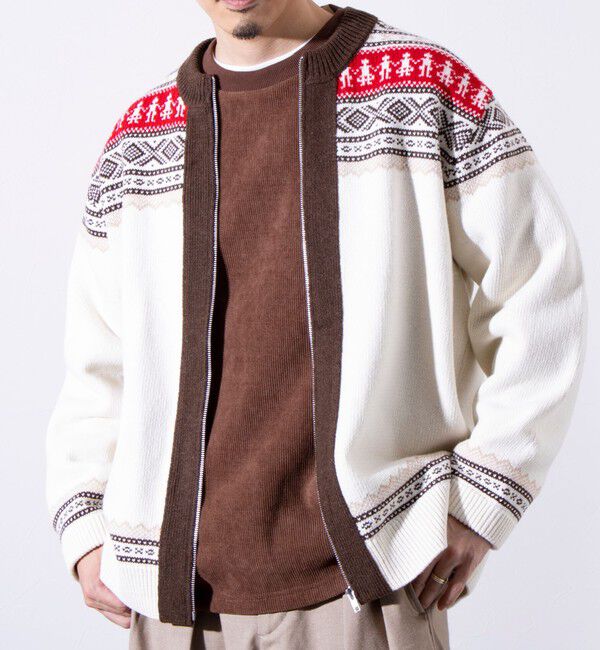 GLOSTER「【GLOSTER/グロスター】フェアアイル柄 エスニック ジップカーディガン ユニセックス」|カーディガン|