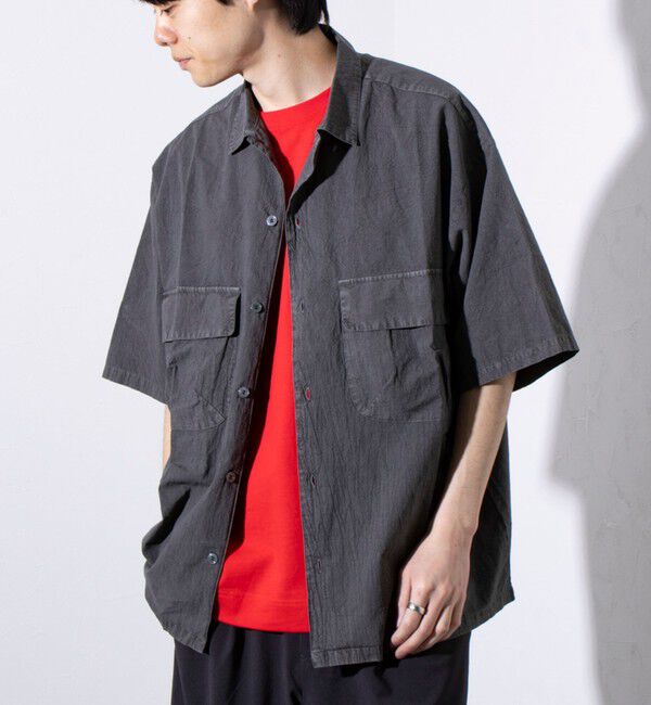 GLOSTER「【GLOSTER/グロスター】コットンピグメントショーツスリーブシャツ オーバーシャツ」|シャツ・ブラウス|チャコールグレー