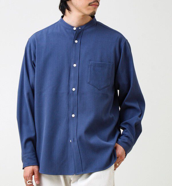 GLOSTER「【きれい見えラク素材】crunchyバンドカラーシャツ」|シャツ・ブラウス|