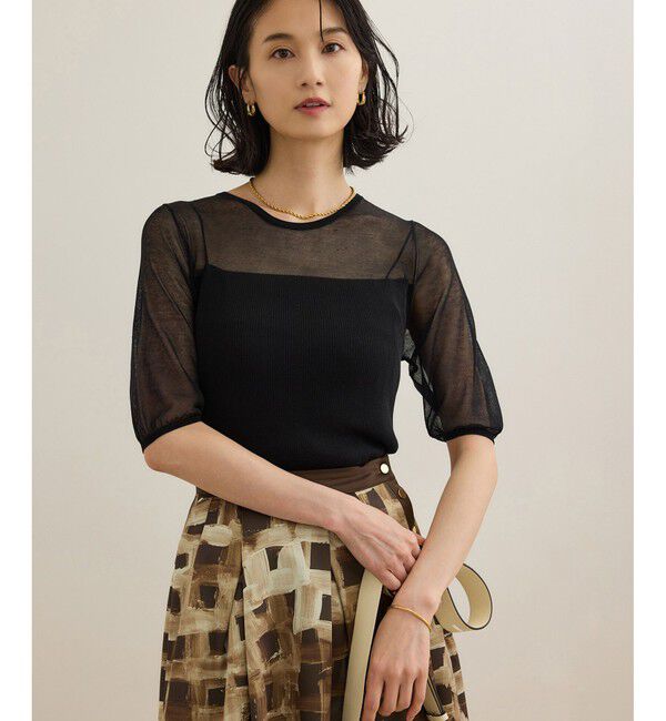 ROPE「シアーリブニット/洗える」|ニット・セーター|ブラック(01)