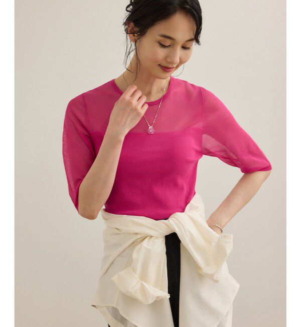 ROPE「シアーリブニット/洗える」|ニット・セーター|ピンク(63)