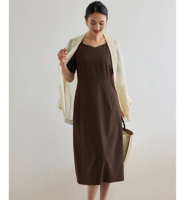 ROPE「スクエアーネックワンピース（ジャガード/サッカー素材）/洗える」|ワンピース|ブラウン系(22)