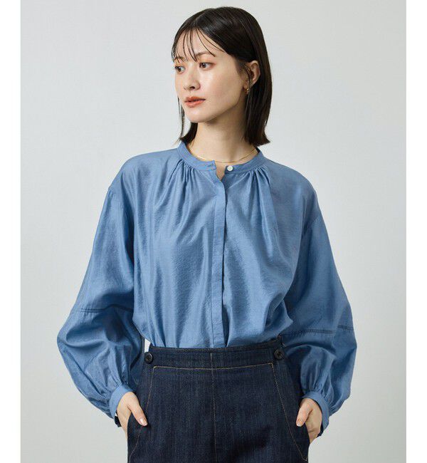 ROPE「キュプラシルクボリュームスリーブブラウス/イージーケア」|シャツ・ブラウス|ブルー系(45)