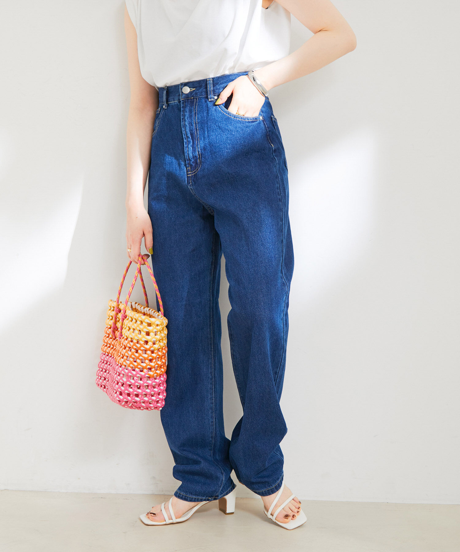 VIS「ツイル＆デニムストレートパンツ」|デニム|