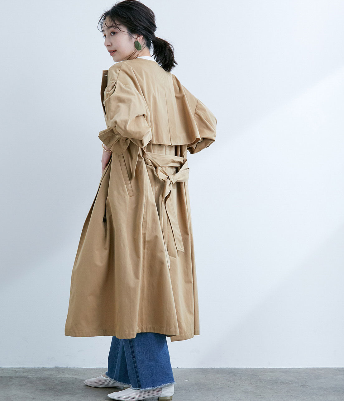 VIS「【撥水】【花粉ガード】ノーカラー袖ボリュームコート」|トレンチコート|