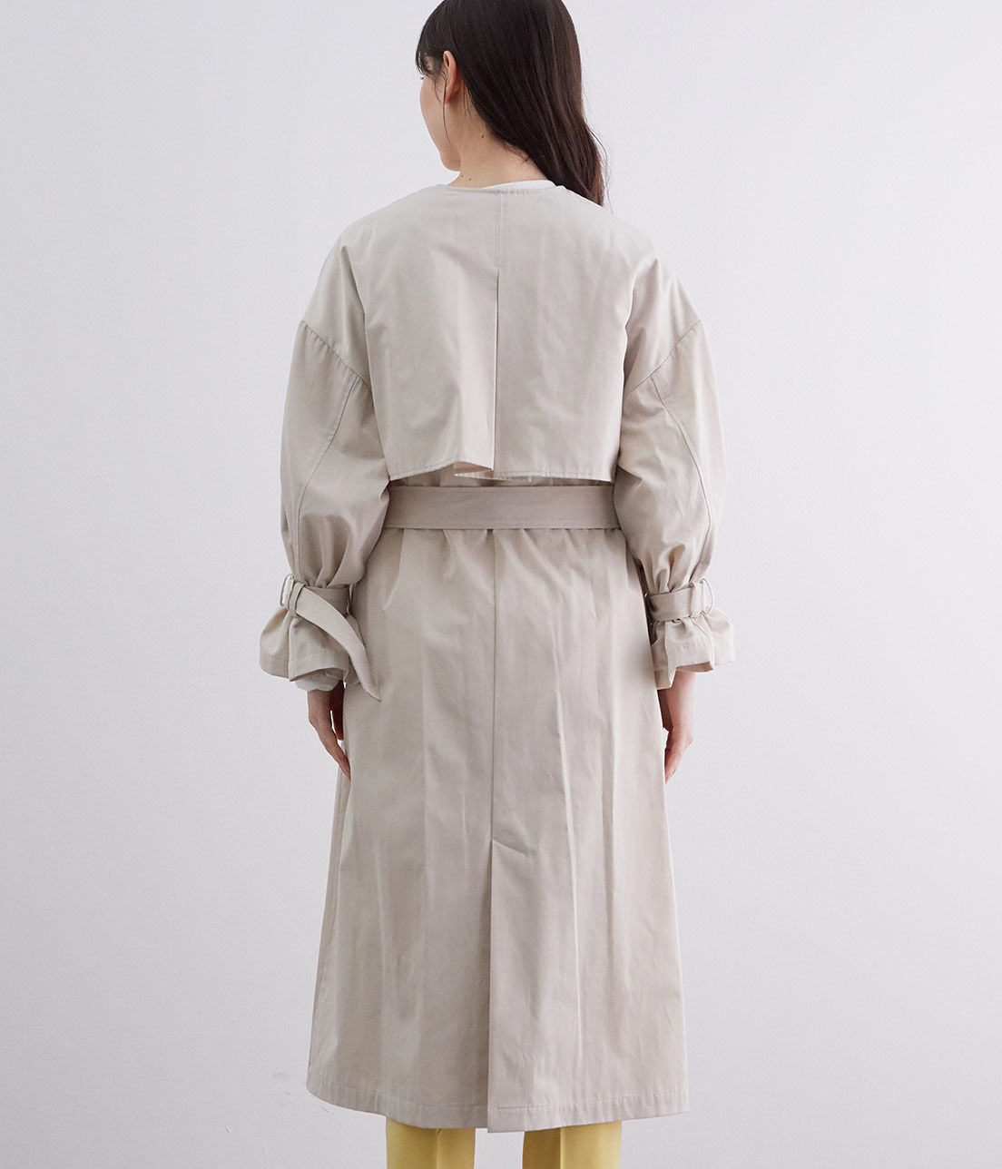 VIS「【撥水】【花粉ガード】ノーカラー袖ボリュームコート」|トレンチコート|