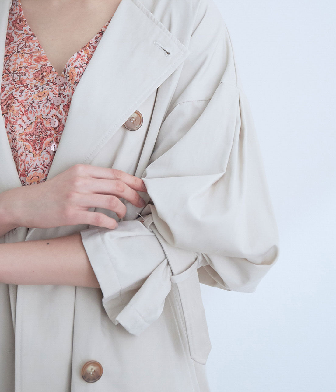 VIS「【撥水】【花粉ガード】ノーカラー袖ボリュームコート」|トレンチコート|