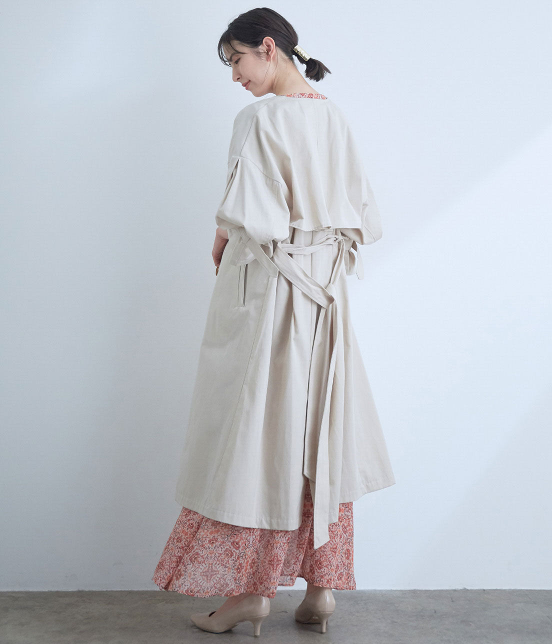 VIS「【撥水】【花粉ガード】ノーカラー袖ボリュームコート」|トレンチコート|