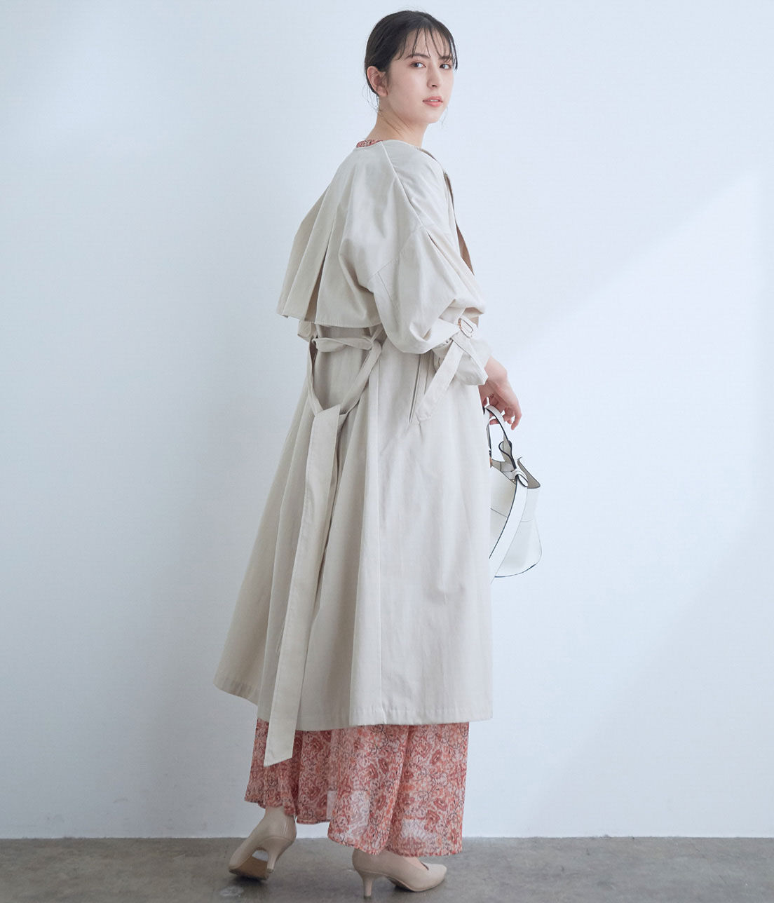 VIS「【撥水】【花粉ガード】ノーカラー袖ボリュームコート」|トレンチコート|
