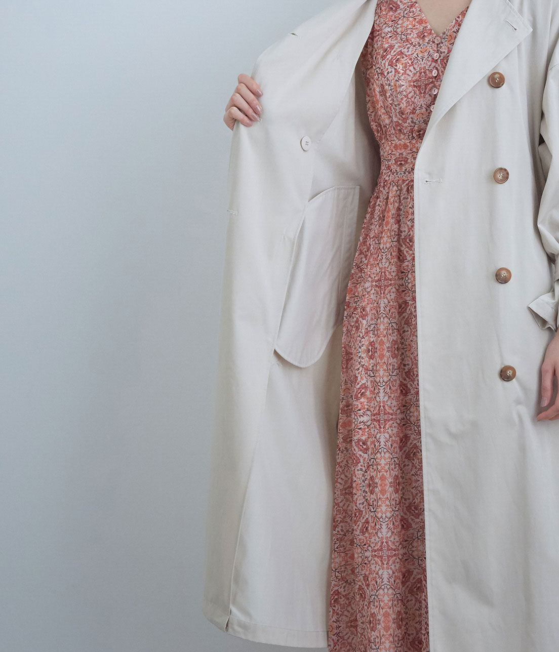 VIS「【撥水】【花粉ガード】ノーカラー袖ボリュームコート」|トレンチコート|