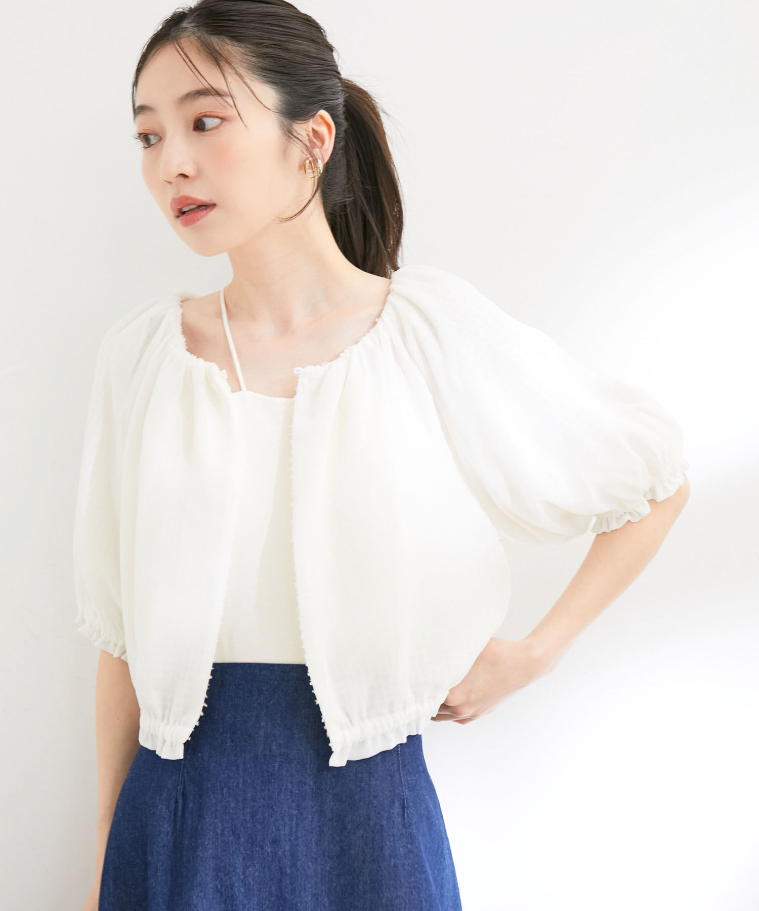 VIS「【洗える】リバーシブルシフォンジャガードブラウスカーディガン」|カーディガン|