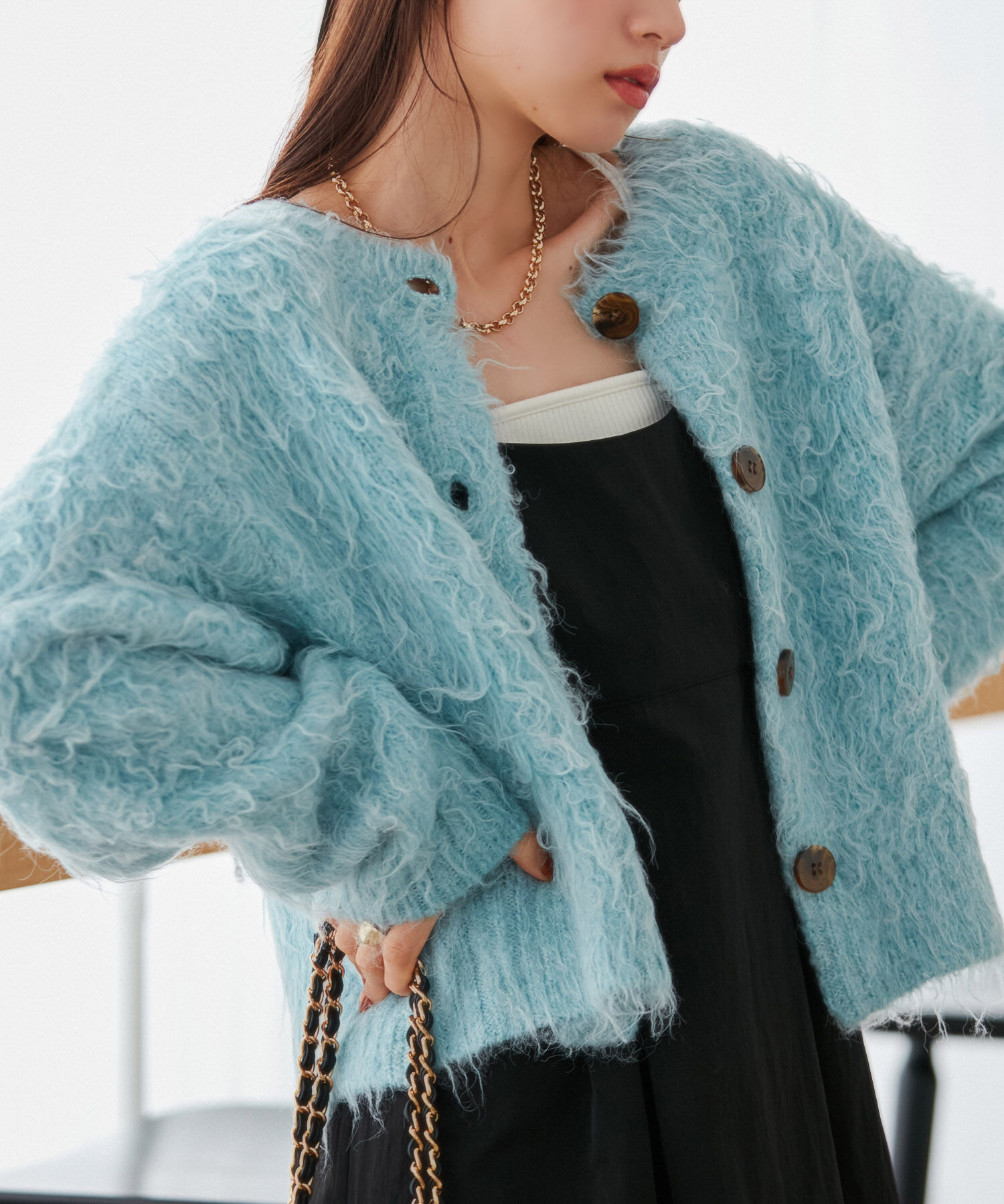 VIS「【前後2WAY】毛混くるくるシャギーカーディガン」|カーディガン|サックス(48)