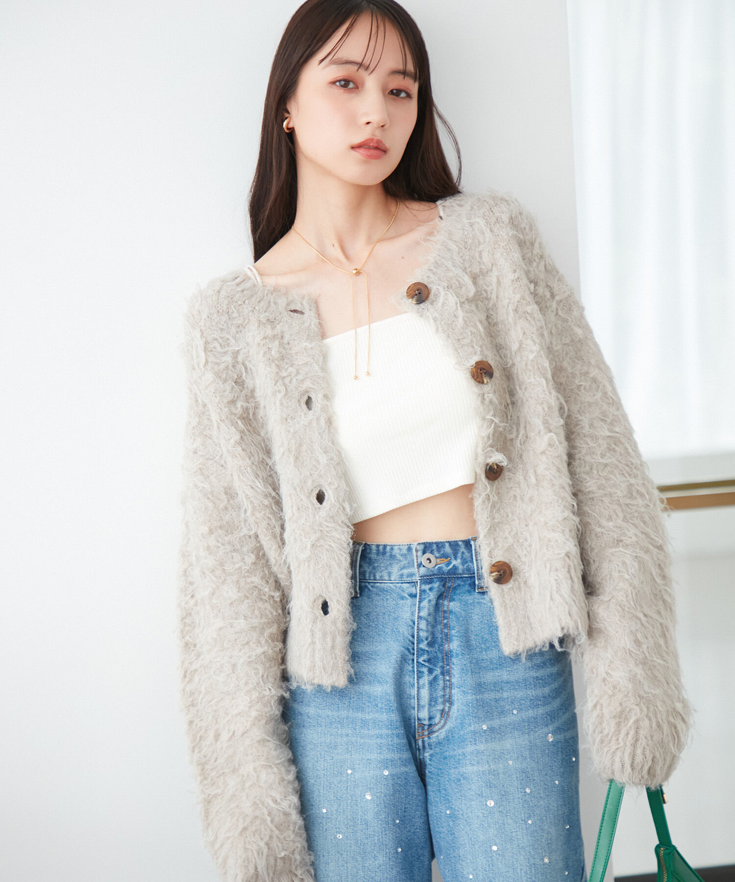 VIS「【前後2WAY】毛混くるくるシャギーカーディガン」|カーディガン|