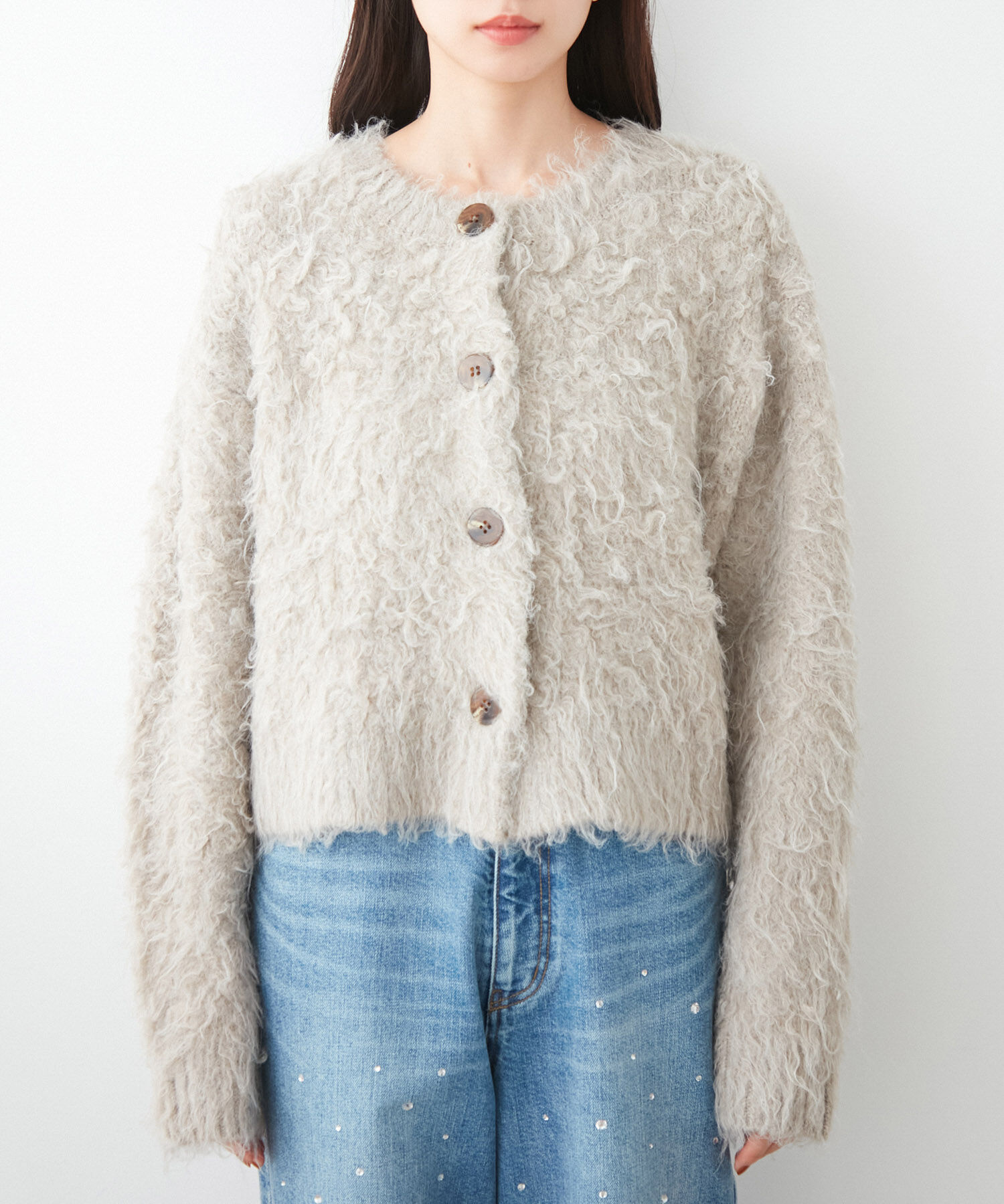 VIS「【前後2WAY】毛混くるくるシャギーカーディガン」|カーディガン|