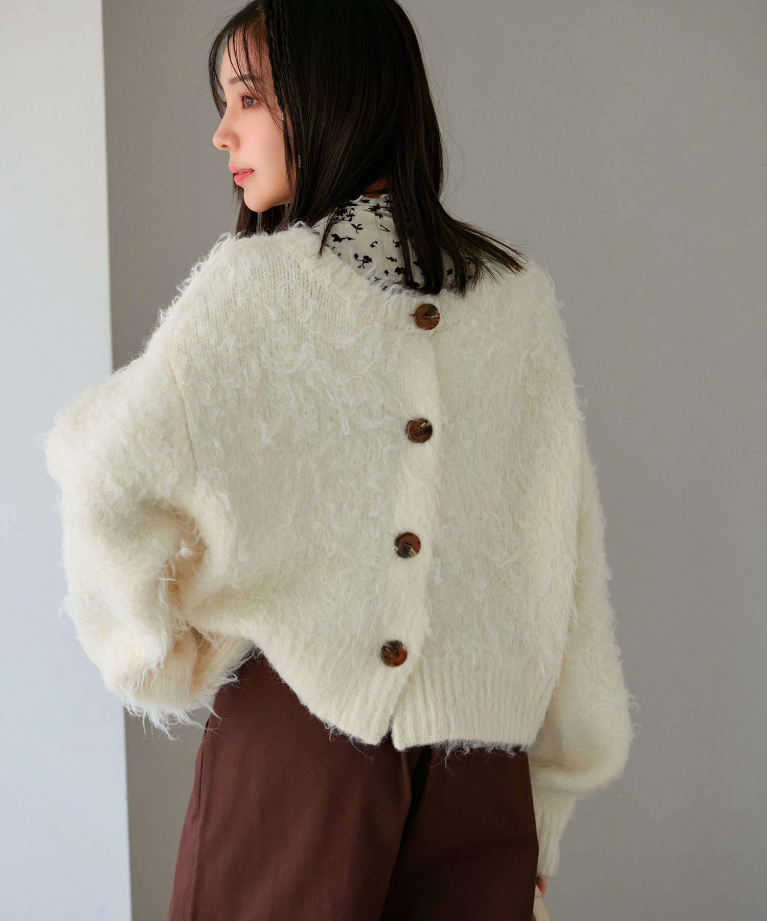 VIS「【前後2WAY】毛混くるくるシャギーカーディガン」|カーディガン|