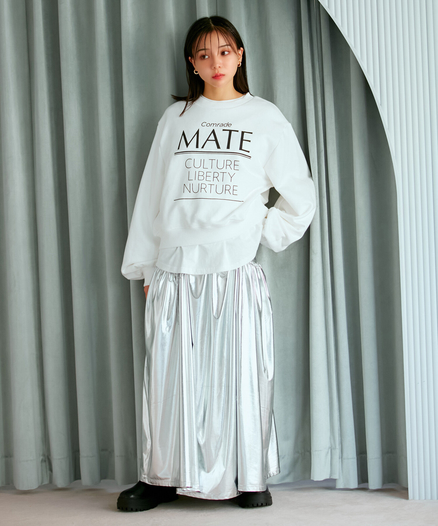 VIS「メタリックギャザースカート」|スカート|