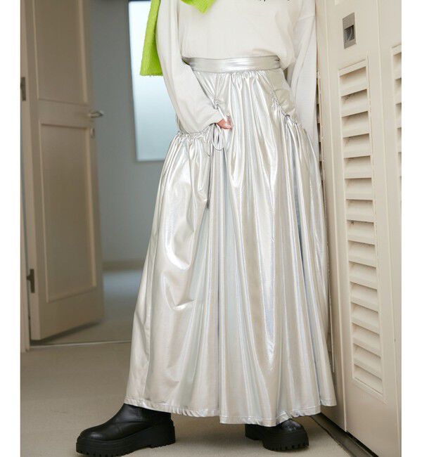 VIS「メタリックギャザースカート」|スカート|シルバー