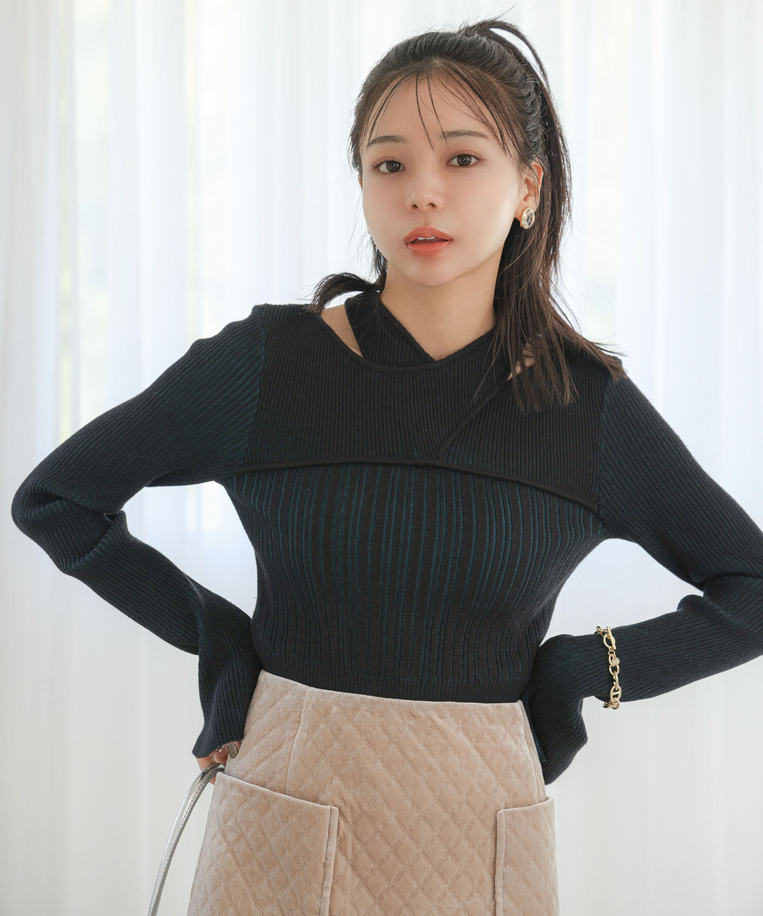 VIS「フェイクレイヤードリブニット」|ニット・セーター|