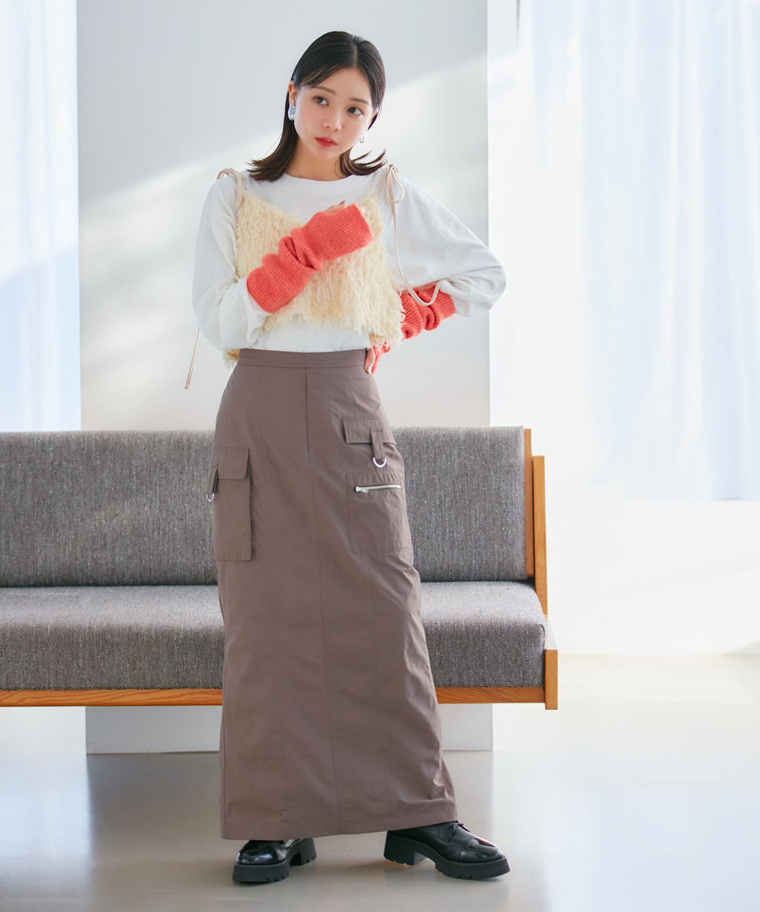 VIS「【洗える】裏起毛カーゴタイトスカート」|スカート|