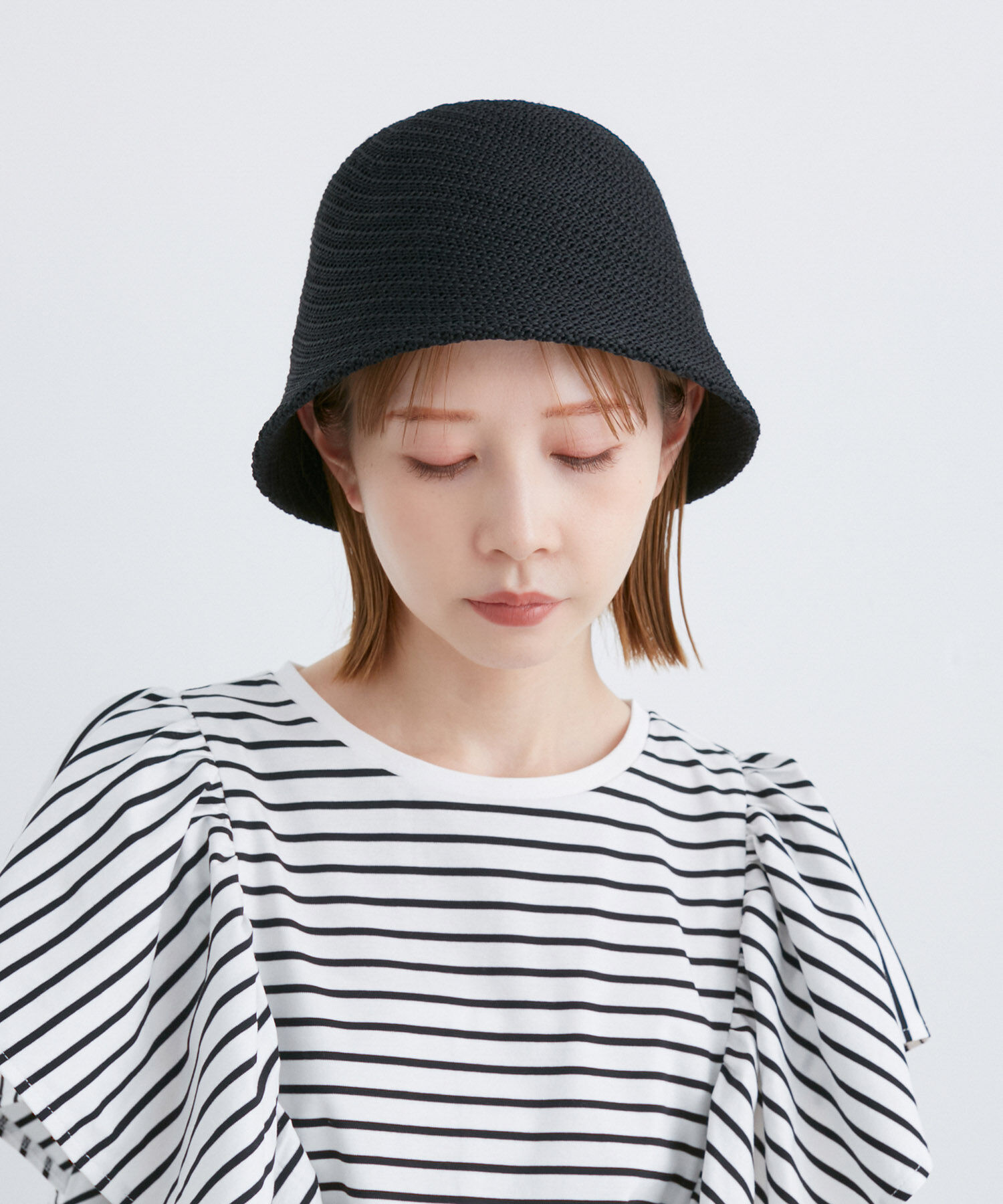 ROPE PICNIC PASSAGE「変わり編みサーモベルハット」|ハット|ブラック(01)