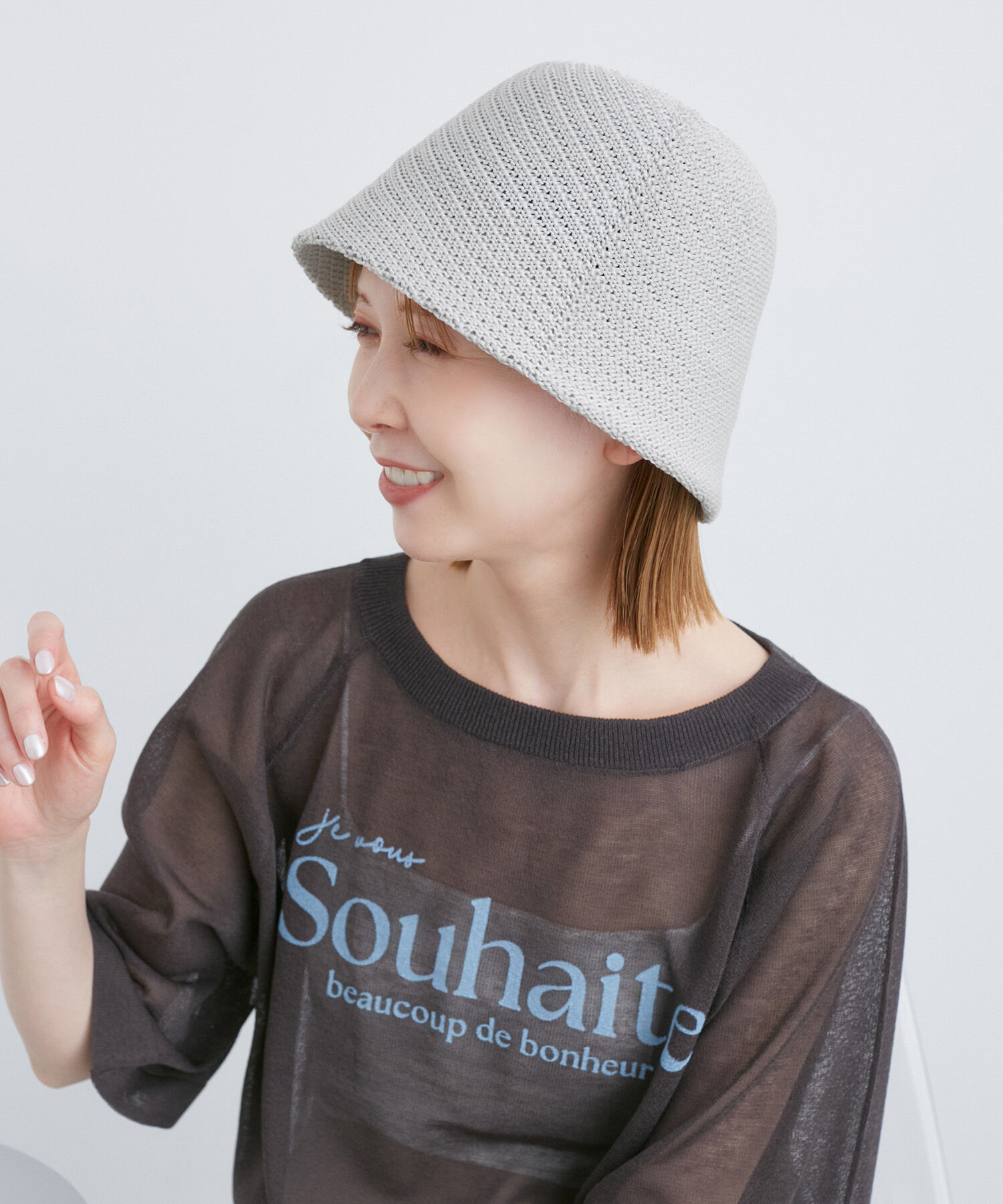 ROPE PICNIC PASSAGE「変わり編みサーモベルハット」|ハット|ライトグレー(08)