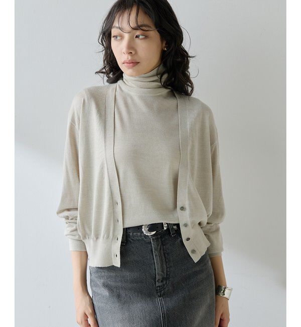  「16G Vネックカーディガン」|ニット・セーター|ライトベージュ