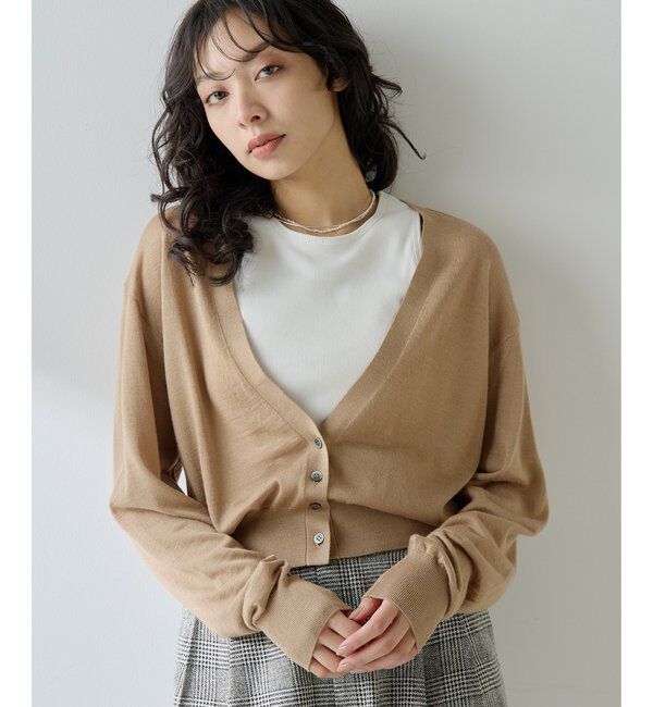  「16G Vネックカーディガン」|ニット・セーター|キャメル