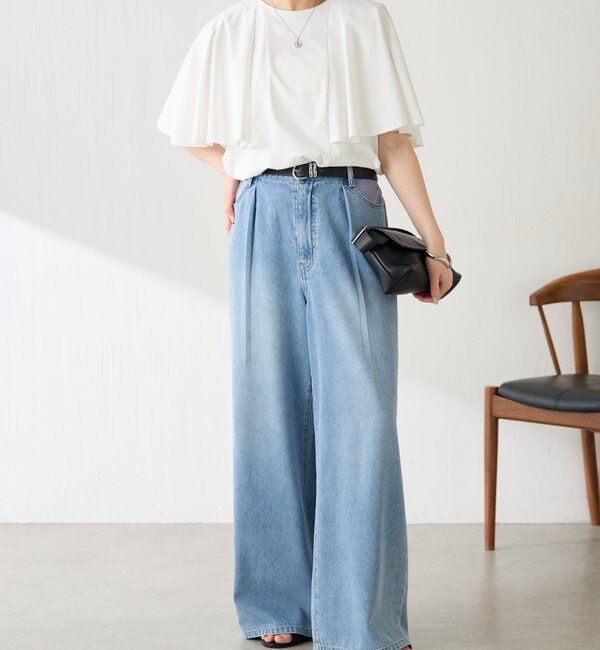  「【接触冷感/二の腕カバー】ケープデザインカットソー」|Tシャツ・カットソー|