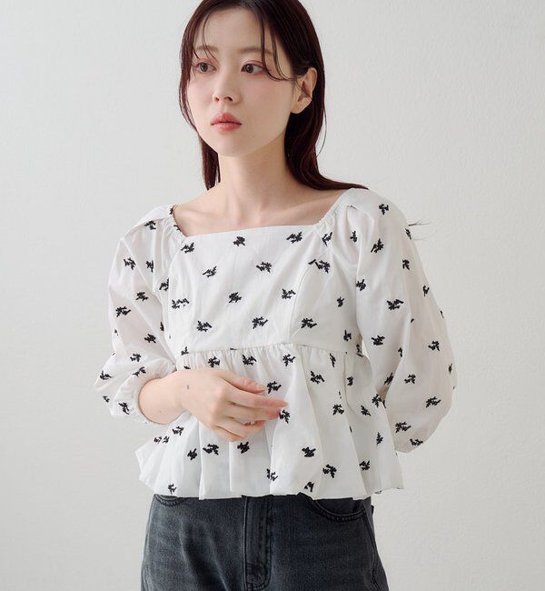  「【花柄&無地】フラワーバルーンブラウス」|シャツ・ブラウス|ホワイト