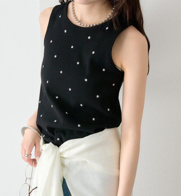  「フラワードットタンクトップ」|キャミソール|ブラック