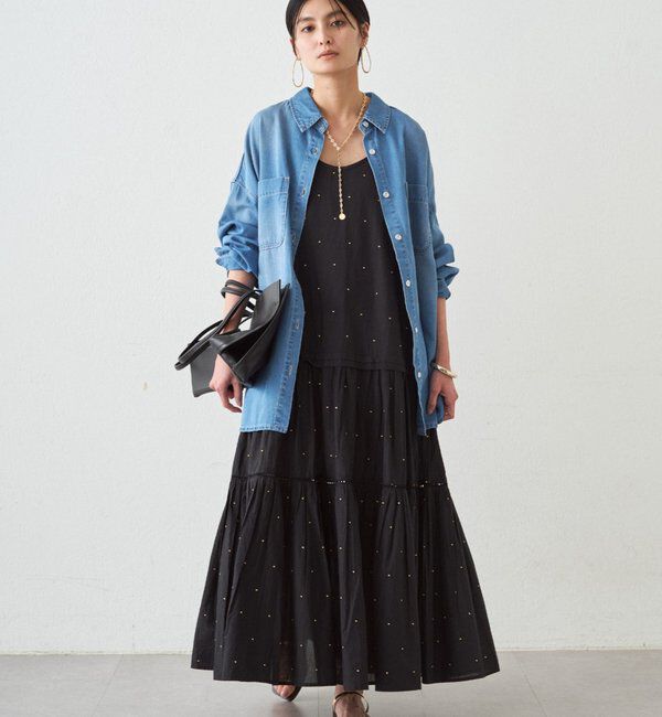  「【INDIA】刺繍ティアードキャミワンピース」|ワンピース|ブラック