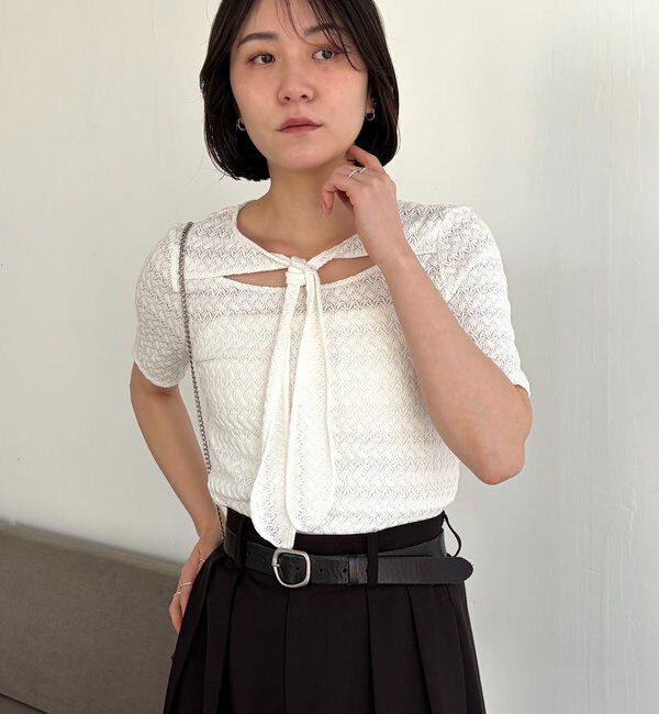  「レースノット5分袖トップス」|Tシャツ・カットソー|
