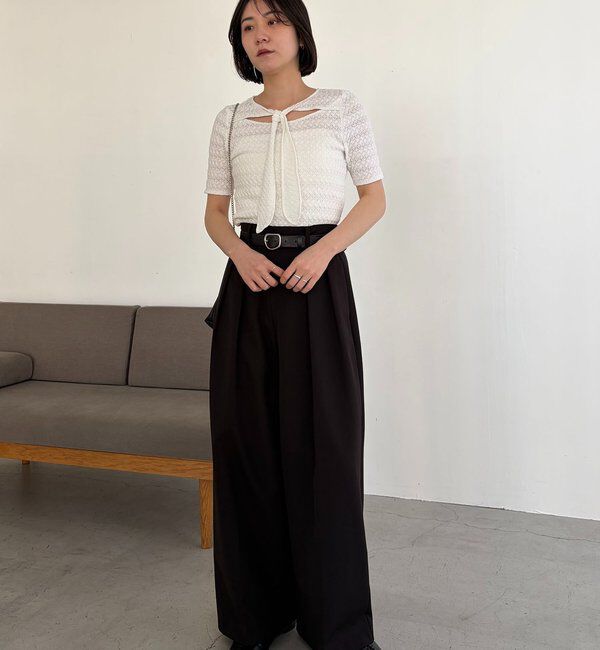  「レースノット5分袖トップス」|Tシャツ・カットソー|