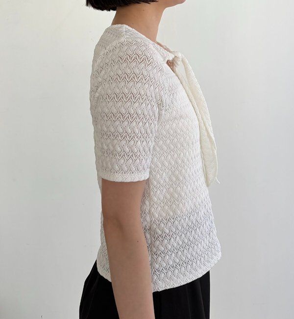  「レースノット5分袖トップス」|Tシャツ・カットソー|