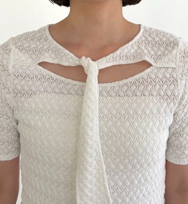  「レースノット5分袖トップス」|Tシャツ・カットソー|