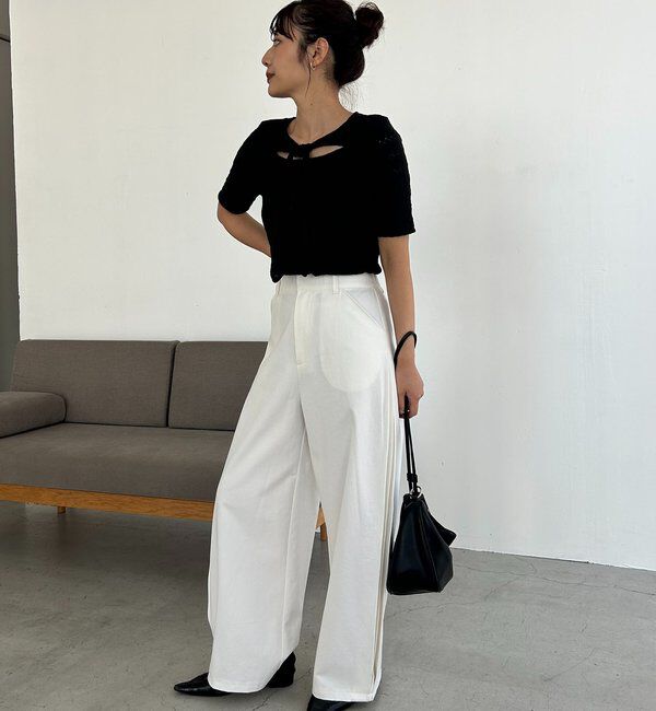  「レースノット5分袖トップス」|Tシャツ・カットソー|