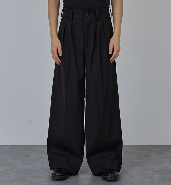 ABAHOUSE「【AH ABAHOUSE】2タック ワイドストレートスラックス / セットアップ」|スラックス|ブラック