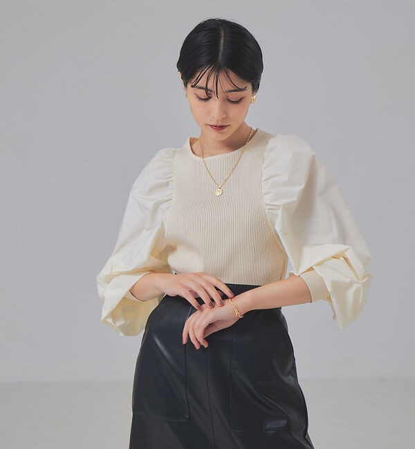 Rouge vif「ファブリックスリーブプルオーバー」|ニット・セーター|