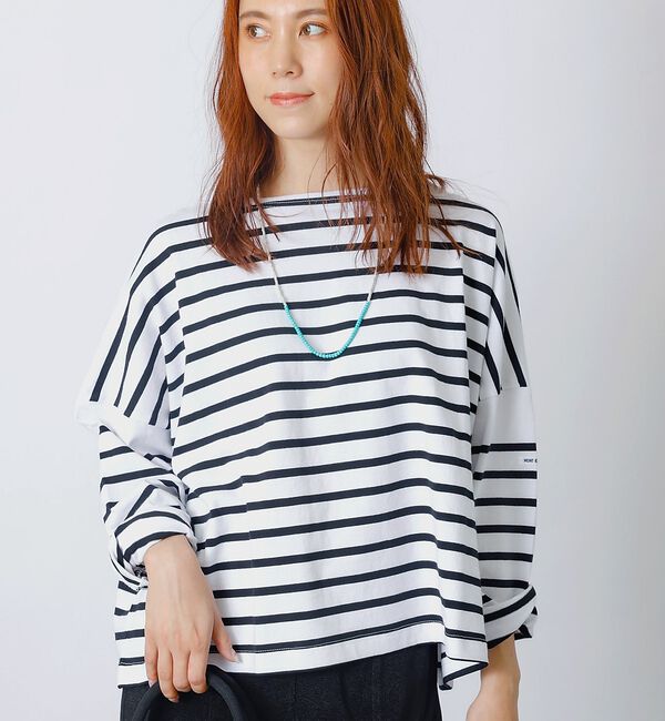 Rouge vif「【MONT KEMMEL/モン ケメル】ワイドバスクシャツ / ボーダーロングス」|Tシャツ・カットソー|ホワイト