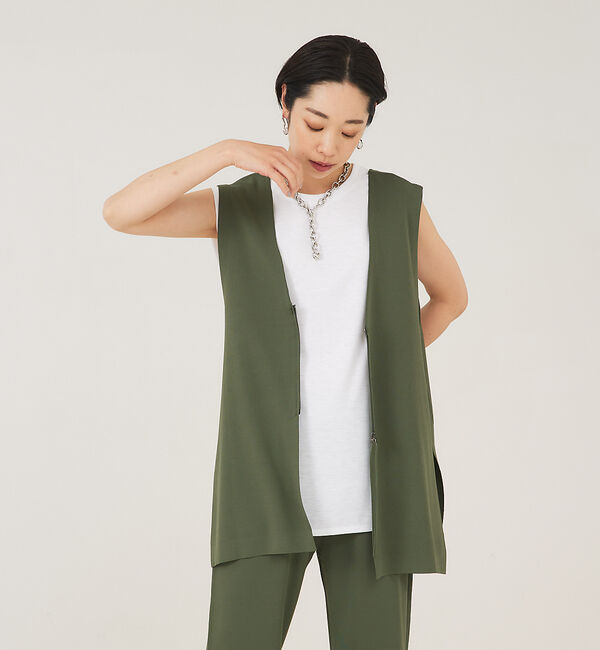 qualite「《セットアップ対応》レーヨンストレッチ2WAYニットジレ」|ベスト・ジレ|カーキ