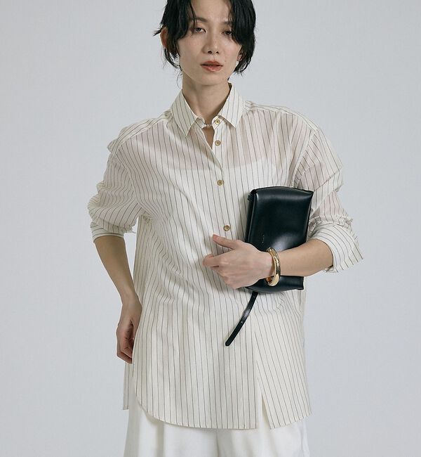 qualite「ラメストライプシャツ【予約】」|シャツ・ブラウス|オフホワイト