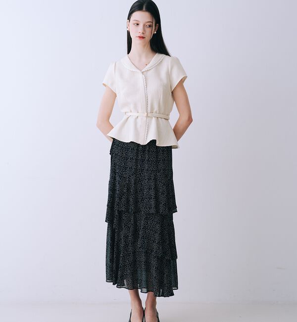 SELFIST「ツイードベルト付半袖ペプラムブラウス【予約】」|シャツ・ブラウス|