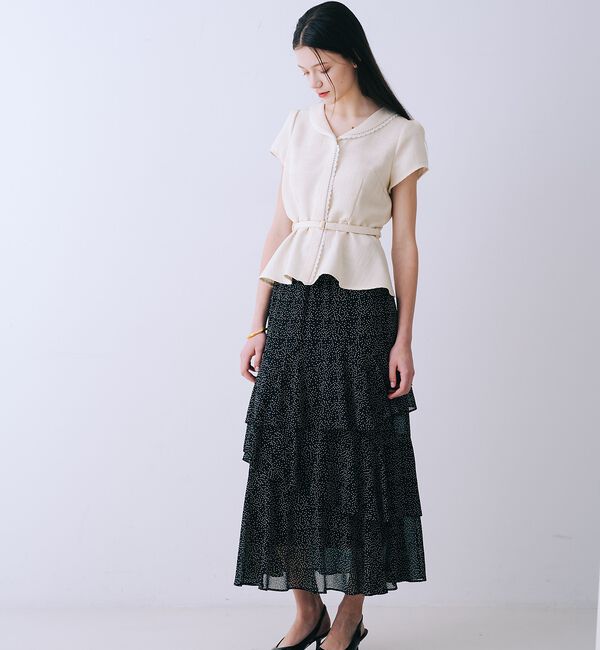 SELFIST「ツイードベルト付半袖ペプラムブラウス【予約】」|シャツ・ブラウス|