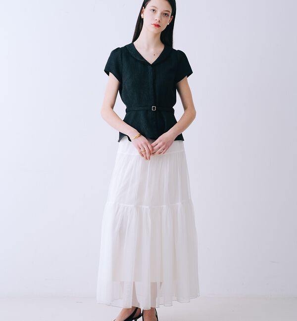 SELFIST「ツイードベルト付半袖ペプラムブラウス【予約】」|シャツ・ブラウス|