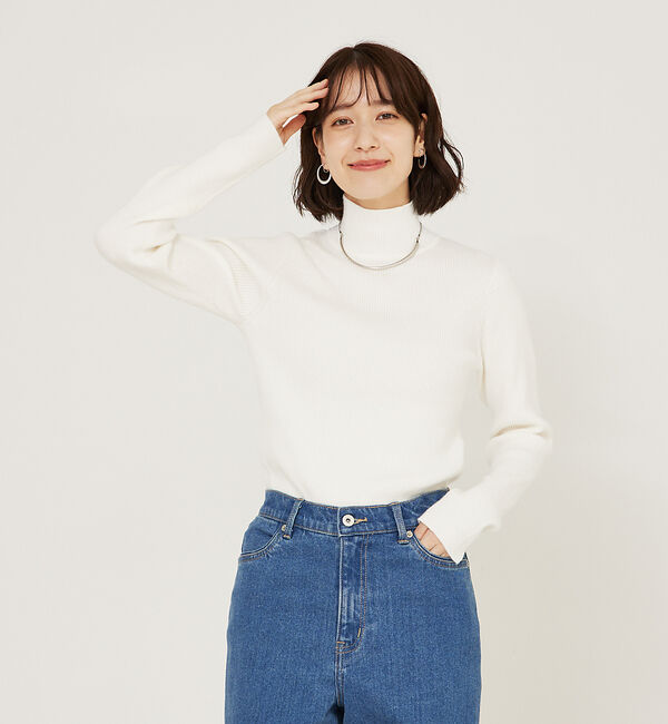abahouse mavie「ストレッチリブハイネックプルオーバー」|ニット・セーター|ホワイト